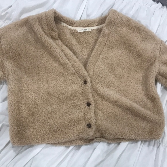 fuzzy tan crop cardigan with buttons - Picture 4 of 8